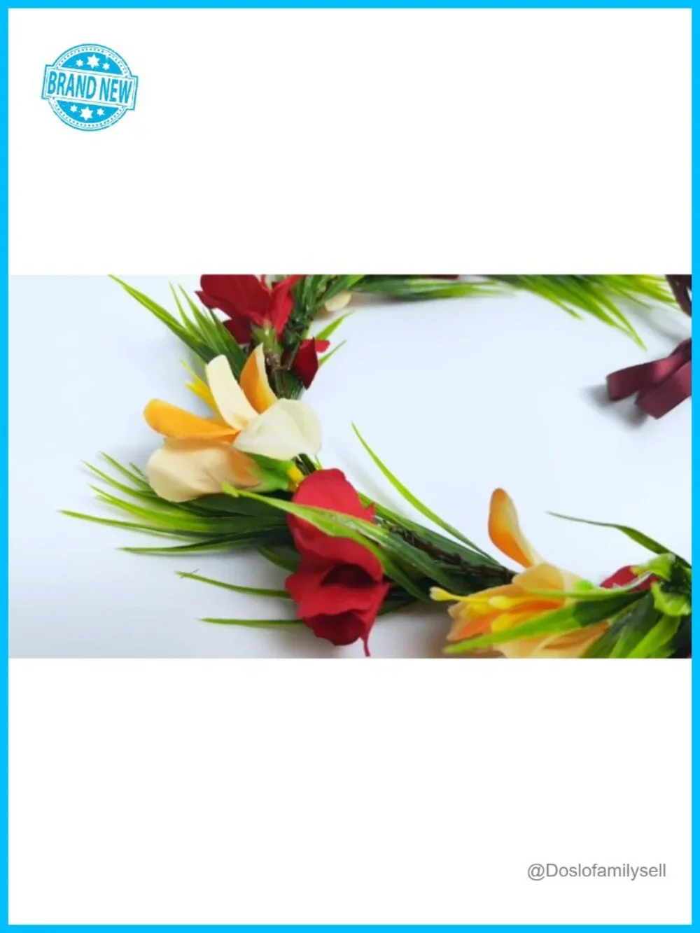 Tropical Hawaiian Flower Crown Adjustable Ribbon Lei Headband Luau Party Hair